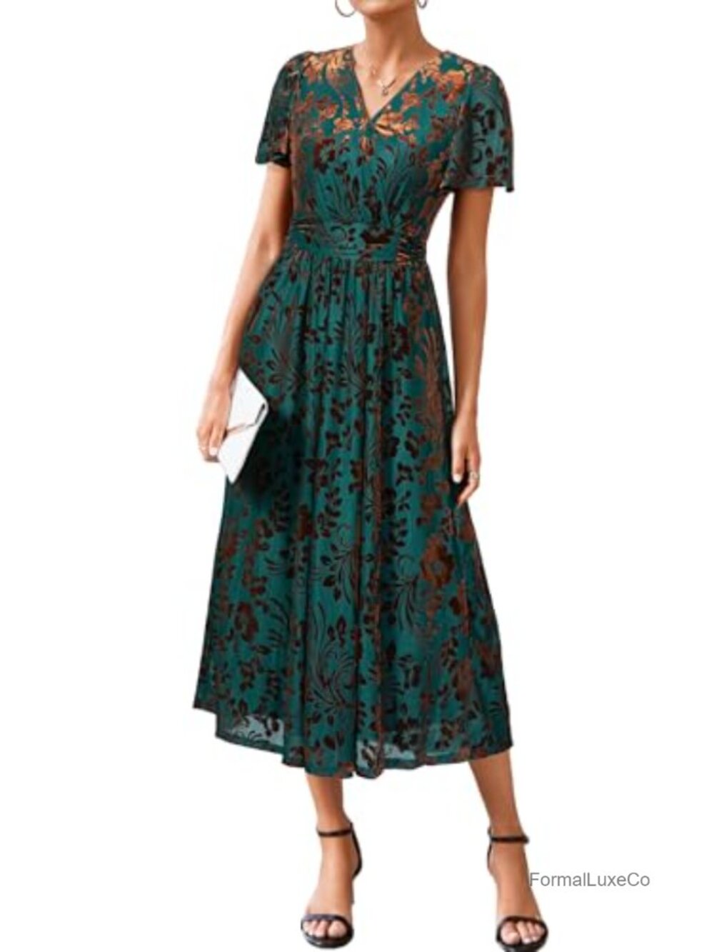 Velvet Maternity Maxi Dress V Neck Short Sleeve Formal